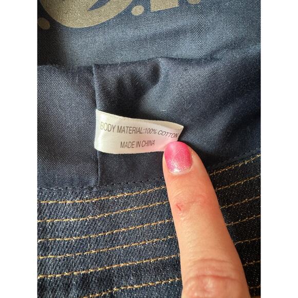 Vintage Y2K Era LEI Womens Chambray Dark Denim Bucket Hat Faux Leather Flowers - Picture 4 of 6